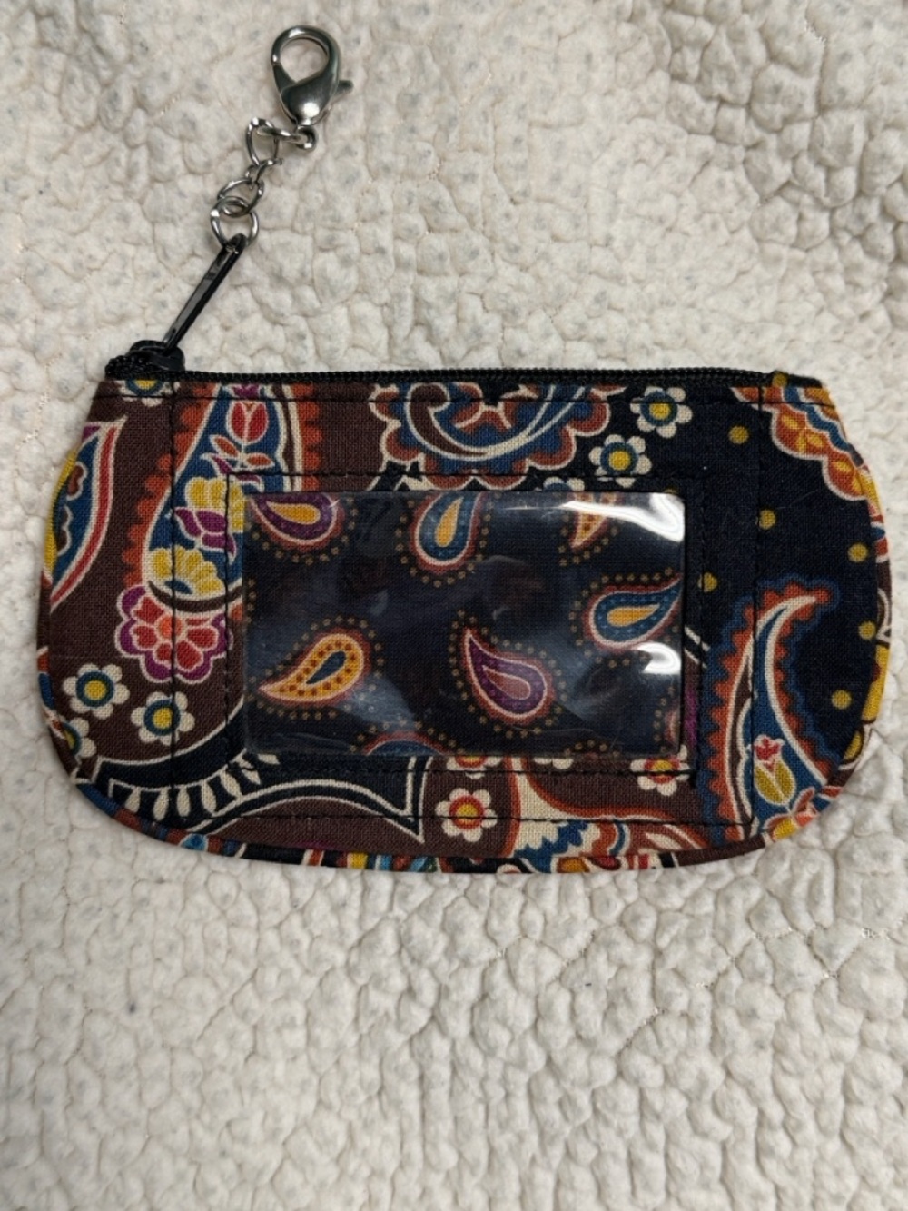 VERA BRADLEY KENSINGTON ZIP TOP ID CARD KEY HOLDER BROWN PAISLEY DESIGN - Picture 2 of 5